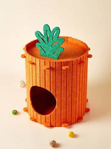 PETSIN 1 件大号 40x40 小号 30x40 尺寸半封闭双层设计透气易清洁提供安全舒适的空间可爱的胡萝卜图案橙色毛毡猫床宠物窝非常适合猫爱好者作为生日礼物适合室内家庭办公室四季使用猫洞舒适的藏身处宠物家具