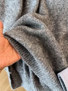 SHEIN CURVE+ 大码女式撞色高领长袖休闲宽松针织衫，秋冬款 - 灰色 - 查看 6