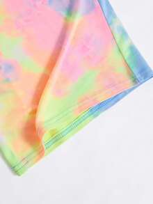 SHEIN 少女休闲街头风时尚扎染蝴蝶结印花T恤和打底裤两件套，百搭日常穿搭，Y2K风格 - 彩色 - 查看 9