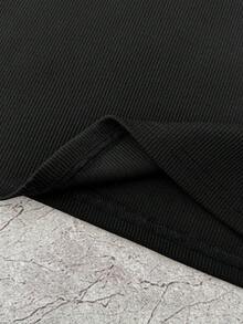 SHEIN 少女撞色 Polo 领罗纹针织修身迷你连衣裙，字母印花 - 黑與白 - 查看 6