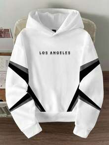 Manfinity Joysei 男士极简印花长袖连帽衫 - 白色 - 查看 1