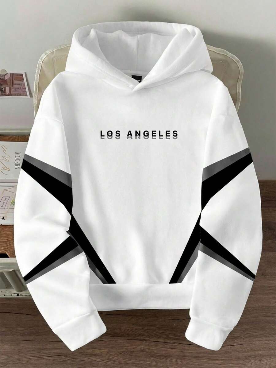 Manfinity Joysei 男士极简印花长袖连帽衫 - 白色 - 查看 1