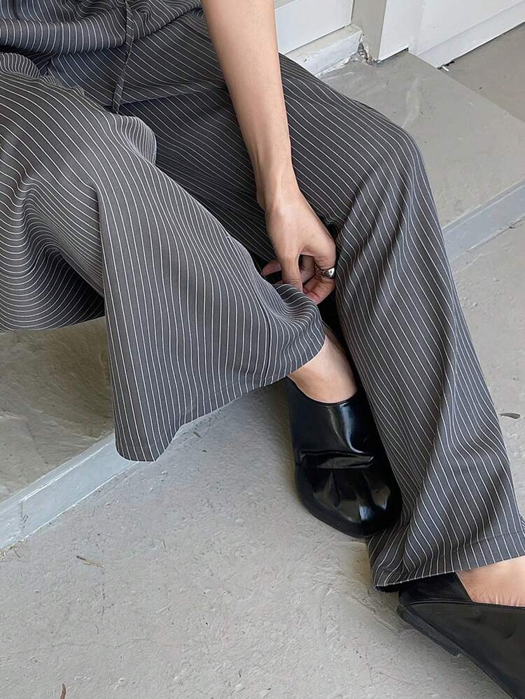 Lace-Up Striped Casual Wide Leg Pants For Women