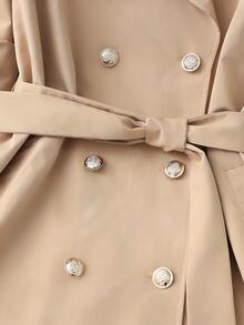 GlowEve Fashionable Lapel Raglan Sleeve Trench Coat With Tie Waist And Metal Buttons, Elegant Commuter Jacket, Khaki, Spring/Autumn New Style Midi Windbreaker