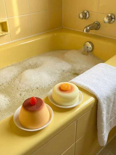 Joivida 可爱舒芙蕾布丁造型沐浴海绵，超大加厚泡沫，可用于身体清洁和洗碗