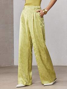 ZEYLAH Elegant Commuter Jacquard Wide-Leg Suit Pants, Spring - Green - View 2