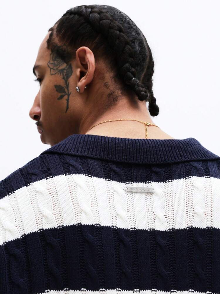 リブストライプ半袖ポロ