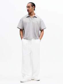 SUMWON Geometric Patterned Short Sleeve Collared Polo Shirt With Partial Button Placket Classic Casual Summer Style Regular Fit Men - Grey - View 3