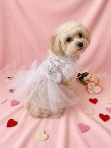 PETSIN 1pc Pet Universal Valentine's Day Sequin Mesh Princess Dress Dog Apparel - White - View 3