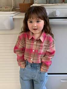 DAZY Toddler Girls' Plaid Korean Style Casual Long Sleeve Top - Pink - View 6