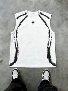 Glimmora Men's Cross Print Loose Fit Casual Tank Top - Multicolor - View 1