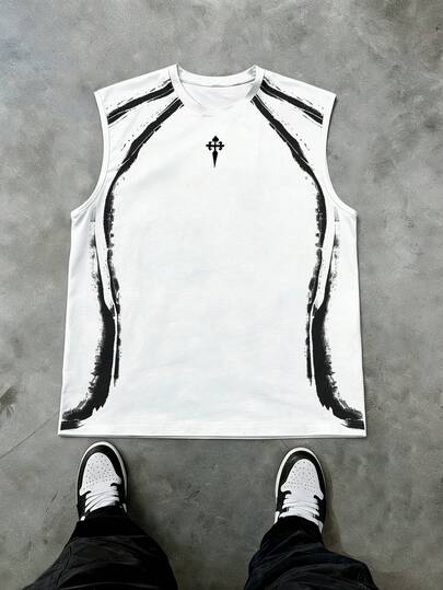Glimmora Men's Cross Print Loose Fit Casual Tank Top