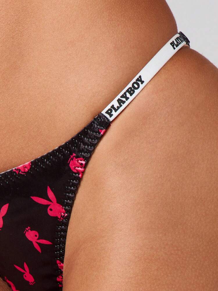 Missguided x Playboy Bunny Print Thong Underwear Logo Waistband Comfortable Lingerie Essentials Fashion Intimate Apparel Daily Wear