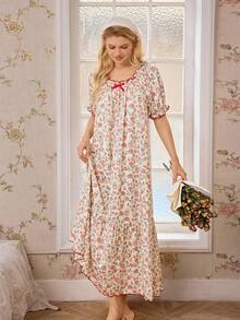 CottageSlumber Áo ngủ dài tay ngắn dáng rộng họa tiết hoa lãng mạn cho nữ, áo ngủ mùa xuân/hè, váy ngủ nữ, đồ ngủ nữ, váy ngủ họa tiết hoa, áo ngủ mùa hè. - Nhiều màu - Xem 6