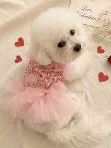 PETSIN 1pc Pet Universal Valentine's Day Sequin Mesh Princess Dress Dog Apparel