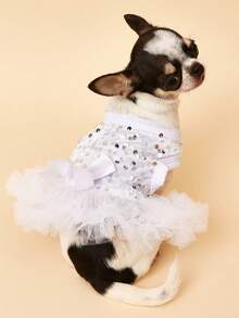 PETSIN 1件宠物通用情人节亮片网纱公主裙狗狗服装 - 白色 - 查看 8