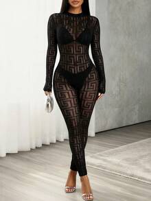 BamGleam Mono de mujer con diseño de malla sexy y de moda - Negro - Ver 1