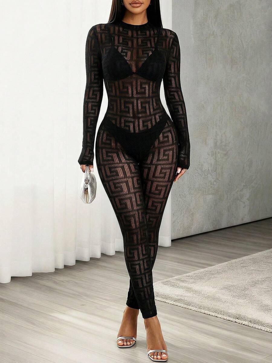 BamGleam Mono de mujer con diseño de malla sexy y de moda - Negro - Ver 1