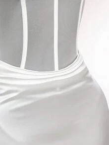 Amplova 女士W型钢圈罩杯鱼骨带连衣裙，不对称斜肩迷你连衣裙，A字性感前卫款，适合约会，春夏装扮，白色 - 白色 - 查看 8