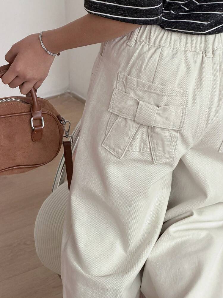 Girls' Bow Decor Denim Jeans