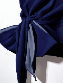 Rusticease Casual Vacation Style Blue Tie Bow Loose Blouse Paired With Navy Blue Base White Floral Print Straight Loose Pants 2-Piece Set, Suitable For Spring/Summer, Exclusive Spring - Multicolor - View 5