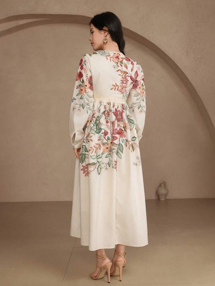 Women's Elegant Floral Lace Patchwork V-Neck Long Dress, Spring/Summer Wedding Guest Dress Sundress