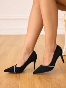 CUCCOO HITCHD 女士尖头水钻装饰日常百搭时尚高跟鞋 - 黑色 - 查看 4