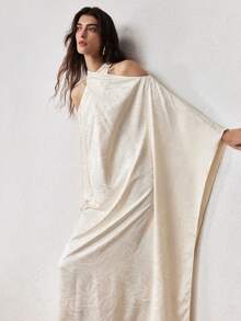 ZEYLAH Romantic Flowy Off-Shoulder Elegant Long Loose Dress, Spring - Beige - View 7