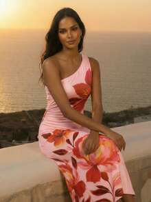 CAJUNI Tropical Vacation Light Pink Flower Mesh Dress - Pink - View 1