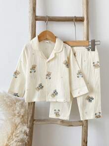 两件套长袖长裤纯棉卡通小熊图案柔软舒适睡衣，送给男宝宝的最佳礼物