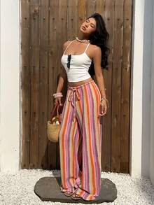 Aloruh 女士低腰休闲复古缎面百搭棕色长裙 - 彩色 - 查看 8