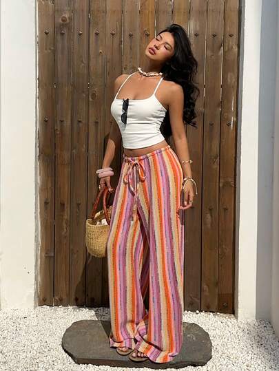 Aloruh Women's Low Waist Casual Retro Satin Versatile Brown Marl Color Long Skirt