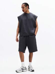 SUMWON Bộ đồ mặc nhà thoải mái gồm áo tank top rộng và quần short dáng suông, cổ tròn và eo có dây rút. - Xám - Xem 1