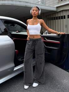 Muchica 女士复古水洗星形贴片宽松运动裤 - 黑色 - 查看 3