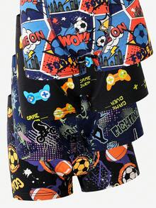 4pcs/Set Assorted Colorful Sports Series Boxer Briefs For Tween BoyBasketball, Football, Game Controller Prints, Cotton Underwear - Multicolor - View 7