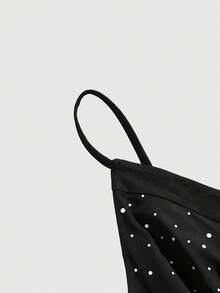 ROMWE Avant Spring/Summer Plus Size Sexy Y2K Retro Rhinestone Shiny Fabric Camisole Valentine's Day - Black - View 3