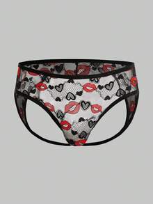 Men's Heart & Lip Print Sheer Sexy Briefs Underwear - Multicolor - View 1