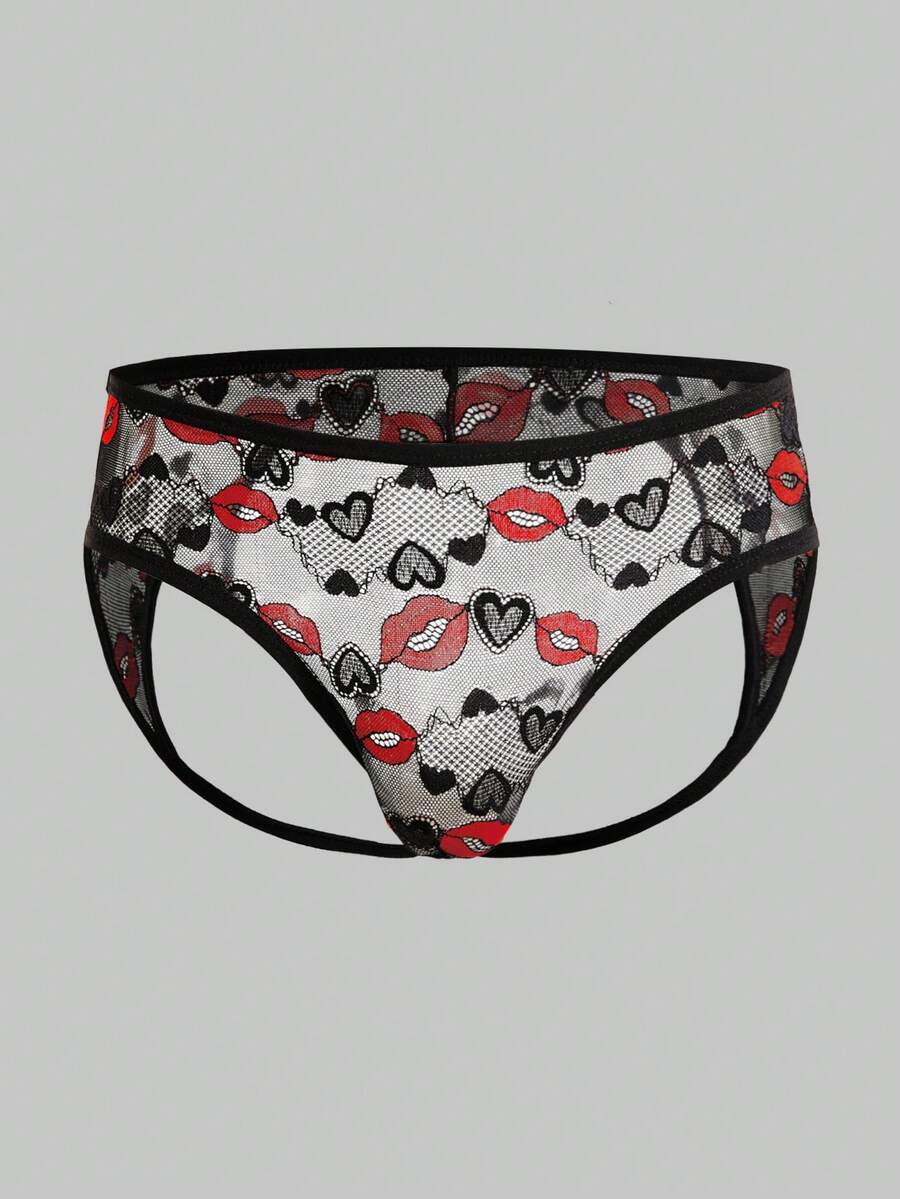Men's Heart & Lip Print Sheer Sexy Briefs Underwear - Multicolor - View 1