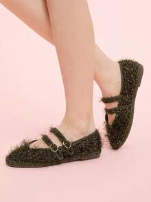 CUCCOO DOLLMOD 女士经典舒适玛丽珍平底鞋，酒红色，亮面，优雅，适合圣诞节、感恩节派对 - 橄欖綠 - 查看 5