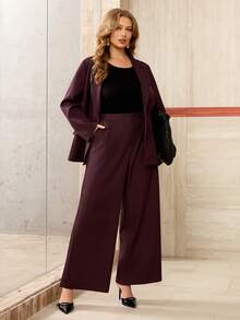 Roveilla Women's Elegant French Style Long Sleeve Blazer Jacket With Lapel Collar And Single-Breasted Design, Paired With Wide-Leg Suit Pants, Suitable For Commuting, Vacation, Afternoon Tea, Romantic Occasions, High-Quality Fabric, Spring/Autumn - Maroon - View 4