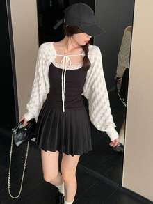 DAZY Women's Textured Long Sleeve Cardigan, Layering Versatile Korean Style Knit Top - White - View 6