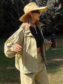 Livesso Women's Casual Loose Fit High Collar Outdoor Jacket - Khaki - View 5