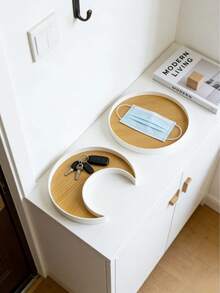 Haus Hana 1pc Ins-Style Decorative Storage Tray Round Square Moon Shape Organizer For Entryway Living Room Tabletop Cup Aromatherapy Hair Tie Small Items - Multicolor - View 5