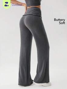 OutZeal Women Sports Pants Summer Daily Casual Soft Tencel Roll‑Down Waistband Flared Bottom - Dark Grey - View 1
