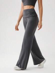 OutZeal Women Sports Pants Summer Daily Casual Soft Tencel Roll‑Down Waistband Flared Bottom - Dark Grey - View 8