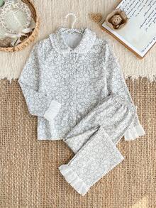Teen Girls Comfortable Floral Mesh Embroidered Pajama Set - Mint Green - View 1