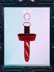 2pcs Shiny Reflective Nurse Costume Jumpsuit, Suitable For Bars, Parties, Masquerade Balls, Women - Red - View 7