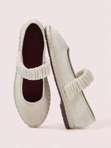 CUCCOO DOLLMOD Giày bệt nữ màu cam sáng, thanh lịch, cổ điển, thoải mái, xếp ly, kiểu Mary Jane bằng nhung. - Hoa lớn - trắng gạo / be 240 - Xem 1