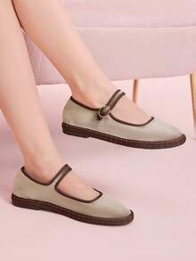 CUCCOO DOLLMOD Women's Burgundy Velvet Classic Comfortable Mary Jane Flat Shoes, Elegant & Fashionable Spring Shoes - Khaki/Brown - View 4
