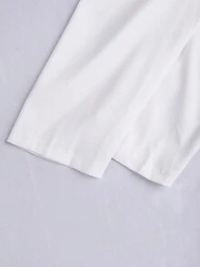 SHEIN Franclia 加码仿珍珠串珠泡泡袖荷叶边上衣 - 白色 - 查看 6